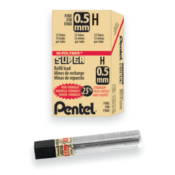 Pentel® Super Hi-Polymer® Leads, 0.5 mm, H, Medium, 12 Leads Per Tube