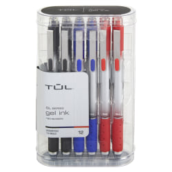 TUL® GL Series Retractable Gel Pens, Bold Point, 1.0 mm, Silver Barrel, Assorted Ink Colors, Pack Of 12 Pens
