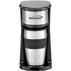 Brentwood 700-Watt 1.75-Cup Single-Serve Portable Coffee Maker With 14 Oz Travel Mug, Black