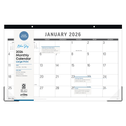 2026 Blue Sky Monthly Desk Pad Planning Calendar, 17" x 11", Large Print, January To December, 152698