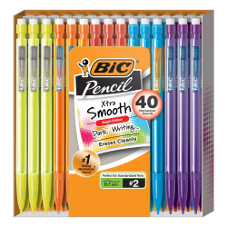 BIC Xtra Smooth Mechanical Pencils, Bright Edition, No. 2, Medium Point, 0.7 mm, Assorted Bright Barrels, Pack Of 40 Pencils
