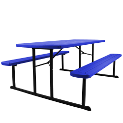 National Public Seating Blow-Molded Plastic Folding Picnic Table, 29-1/2"H x 72"W x 57"D, Blue