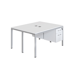 Boss Office Products Simple System Workstation Double Desks, Face to Face with 2 Pedestals, 30"H x 66"W x 29-1/2"D, White