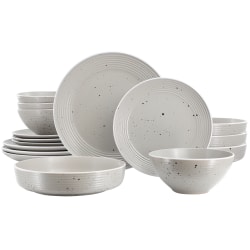 Elama Emilia 16-Piece Assorted Double Bowl Stoneware Dinnerware Set, Light Gray