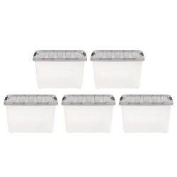 Iris® Stack & Pull™ Storage Boxes, 10 Gallon, Clear/Gray, Set Of 5 Boxes