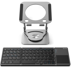 Delton F75/SW60 Bluetooth Foldable Computer Keyboard and Adjustable Tablet Stand, Black/Silver, Total Qty 1