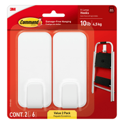 Command X-Large Hooks, 2 Hooks, 6 White Adhesive Strips, Damage Free Hanging Picture Hangers, No Tools Wall Hanging Strips For Living Spaces