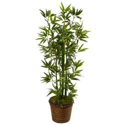 Nearly Natural Bamboo 48"H Artificial Tree With Coiled Rope Planter, 48"H x 24"W x 16"D, Green