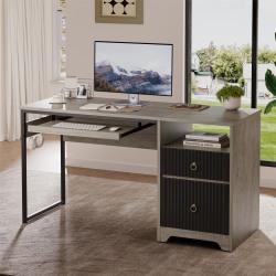 Bestier 56"W Writing Desk With Storage Drawer And Keyboard Tray, Gray