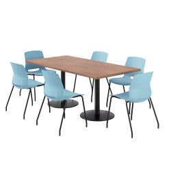 KFI Studios Proof Rectangle Pedestal Table With Imme Chairs, 31-3/4"H x 72"W x 36"D, River Cherry Top/Black Base/Sky Blue Chairs