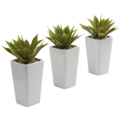 Nearly Natural Agave 9"H Artificial Mini Plants With Planter, 9"H x 5"W x 5"D, Green, Set Of 3
