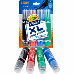 Crayola XL Classic Poster Markers - Bold Chisel Marker Point - Washable - Black, Green, Blue, Red Ink - 1 Pack
