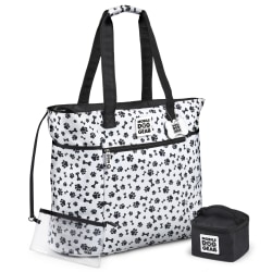 Mobile Dog Gear Dogssentials Polyester Tote Bag, 16"H x 8-3/4"W x 19-1/2"D, White/Black Paw Print
