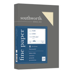 Southworth® 25% Cotton Linen Business Multi-Use Print & Copy Paper, Letter Size (8 1/2" x 11"), 32 Lb, 55% Recycled, FSC® Certified, Ivory, Box Of 250