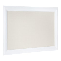 Kate and Laurel Whitley Non-Magnetic Framed Linen Fabric Pinboard, 29-1/2" x 45-1/2", Beige, White Plastic Frame