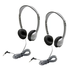 HamiltonBuhl SchoolMate Personal Stereo Headphones With Leatherette Cushions, Gray/Black, Pack Of 2 Headphones, HECMS2L-2