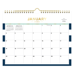 2026 Blue Sky Day Designer Monthly Wall Calendar, 11" x 8-3/4", Rugby Stripe Navy, January To December, 155621