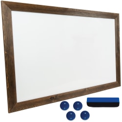 Excello Global Products Magnetic Dry-Erase Whiteboard, Steel, 24" x 36", Brown Wood Frame