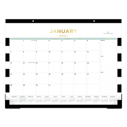 2024 Day Designer Rugby Stripe Monthly Desk Pad Planning Calendar, 22" x 17", Black, January to December