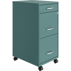 Lorell SOHO Box/File/File Mobile Cabinet - 14.3" x 18" x 26.5" - 3 x Drawer(s) for File, Box - Letter - Mobility, Locking Drawer, Glide Suspension, Casters, Durable, Recessed Handle - Teal - Baked Enamel, Black - Steel, Plastic - Recycled