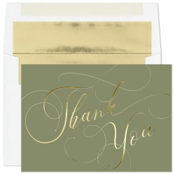 Custom Embellished Thank You Greeting Cards With Blank Foil-Lined Envelopes, 7-7/8" x 5-5/8", Thank You Script, Box Of 25 Cards