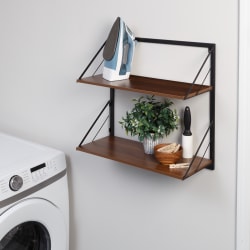 Honey Can Do Multi-Purpose 2-Tier Floating Wall Shelf With Wood Shelves And Metal Bracket, 22"H x 10"W x 24"D, Walnut