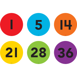Teacher Created Resources Spot On Numbers 1-36 Floor Markers, 4", Multicolor, Set Of 36 Markers