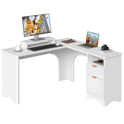 Bestier 56"W Modern L-Shaped Corner Computer Desk With Filing Drawer, White