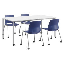 KFI Studios Dailey Table And 4 Chairs, With Caster, White/Silver Table, Navy/White Chairs
