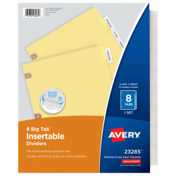 Avery® Big Tab™ Insertable Dividers, Copper Reinforced, Buff/Clear, 8 1/2" x 11", 8-Tab