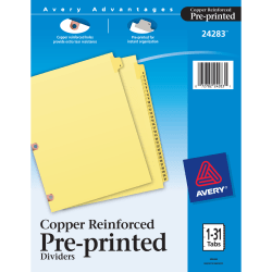 Avery® Preprinted Laminated Copper-Reinforced Tab Dividers, 1-31