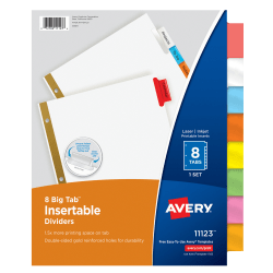 Avery® Big Tab™ Insertable Dividers, Gold Reinforced, White/Multicolor, 8-Tab