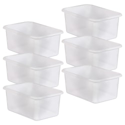 Teacher Created Resources Plastic Storage Bin, Small, Clear, Pack Of 6