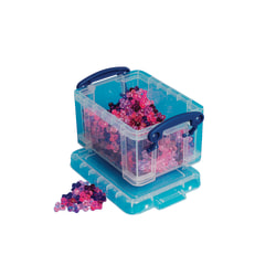 Really Useful Box® Plastic Storage Container With Built-In Handles And Snap Lid, 0.3 Liter, 4 3/4" x 3 1/4" x 2 1/2", Blue
