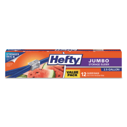 Hefty® Slider Bags, 2.5 Gallon, 14-7/16" x 9", Clear, Box Of 12 Bags