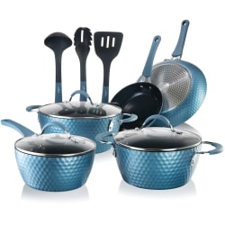 NutriChef Diamond Home Kitchen Cookware Set (Blue) - 11 Pieces - Cooking, Frying, Sauce - 1.70 quart - 2nd Saucepan 3rd Saucepan - 8" Frying Pan - 11" 2nd Frying Pan - 3.60 quart Dutch Oven Griddle - Black, Blue