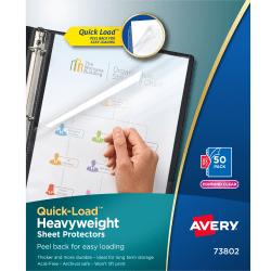 Avery® Quick-Load™ Sheet Protectors, Top & Side Load, 8-1/2" x 11", Diamond Clear, 50 Document Protectors