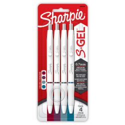 Sharpie S-Gel Retractable Gel Pens, Medium Point, 0.7mm White Barrels, Assorted Jewel Inks, Pack Of 4 Pens