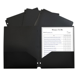 C-Line 2-Pocket Heavyweight Poly Portfolio Folders With 3-Hole Punch, 8-1/2" x 11", Black, Pack Of 12 Folders