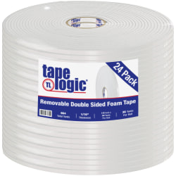 Tape Logic Removable Double-Sided Foam Tape, 1/2" x 36 Yd., White, Case Of 24 Rolls