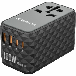 Verbatim UTA-06 Gan III Universal Travel Adapter 100W - USB-C, USB-A - 100 W - 120 V AC, 230 V AC Input