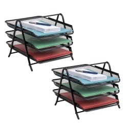 Mind Reader 3-Tier Paper Tray Desktop Organizer, File Storage, 10"H x 13-3/4"W x 11-1/2"L, Black, Set of 2 Trays