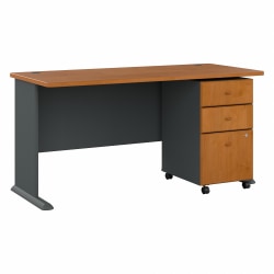 Bush Business Furniture Office Advantage 60"W Computer Desk With Mobile File Cabinet, Natural Cherry/Slate, Standard Delivery