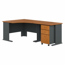Bush Business Furniture Office Advantage 48"W Corner Desk With 36"W Return And Mobile File Cabinet, Natural Cherry/Slate, Standard Delivery