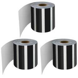 Carson-Dellosa Education Rolled Straight Border, Black And White Vertical Stripes, 65’ Per Roll, Pack Of 3 Rolls