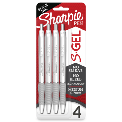 Sharpie S-Gel Pen, White Barrel, Medium Point, 0.7mm Black Ink 4 Pack
