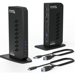 Plugable USB 3.0 and USB-C Universal Laptop Docking Station for Windows and Mac - (Dual Video HDMI, Gigabit Ethernet, Audio, 6 USB Ports)