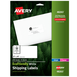 Avery® EcoFriendly Permanent Shipping Labels, 48263, 100% Recycled, 2" x 4", White, Pack Of 250