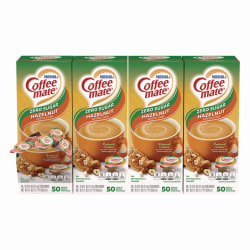 Nestle Coffee mate® Liquid Coffee Creamer, Zero Sugar Hazelnut, 0.38 Oz, 50 Mini Cups Per Box, Carton Of 4 Boxes