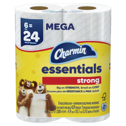 Charmin Essentials Strong 2-Ply Toilet Paper Rolls, 10" x 5-1/4", White, 429 Sheets Per Roll, Pack Of 6 Rolls